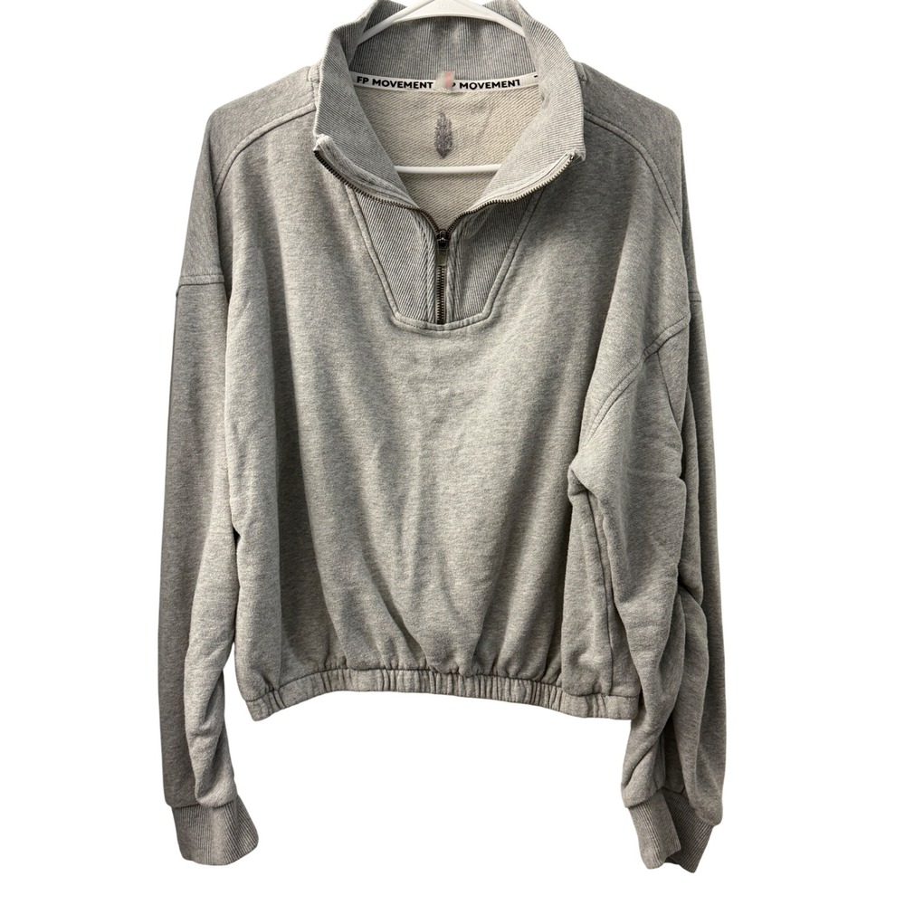 FP Movement Women Heather Gray Half Zip Cotton Pullover Sweatshirt Medium